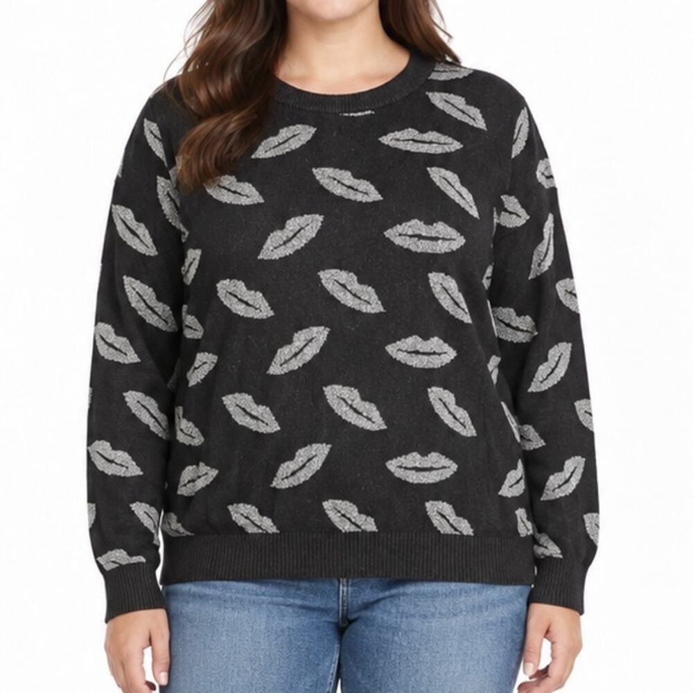 For The Republic Metallic Lip Print Sweater Size L
